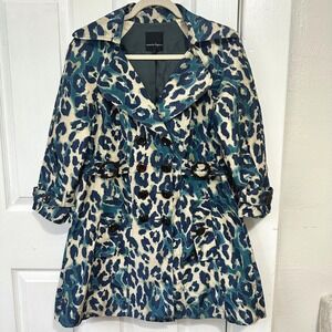 Nanette Lepore Size 6 Leopard Print Trench Coat Double Breasted Belted